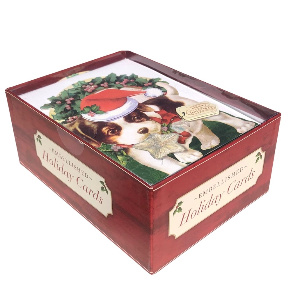 Punch Studio Christmas Santa Puppy Boxed Greeting Cards (21919), 15 ct